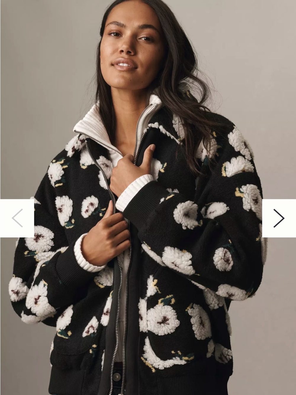 Floral Sherpa Bomber Jacket - Black/White
